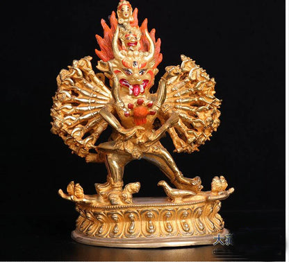 TOP GOOD Buddhist supplies # Protection Buddhism Buddha Tantric Buddha Dharma Yamantaka gilding brass statue 19cm