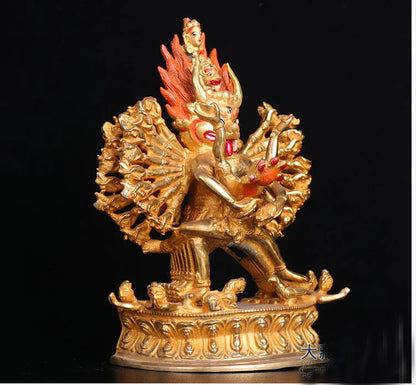 TOP GOOD Buddhist supplies # Protection Buddhism Buddha Tantric Buddha Dharma Yamantaka gilding brass statue 19cm