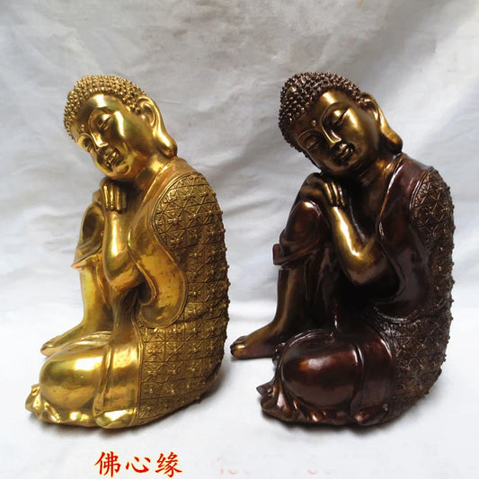 TOP GOOD  Buddhist supplies # home family Bless Safe good luck Buddha # Copper Southeast Asia Sleeping Buddha art statue--26cm