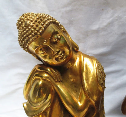 TOP GOOD  Buddhist supplies # home family Bless Safe good luck Buddha # Copper Southeast Asia Sleeping Buddha art statue--26cm