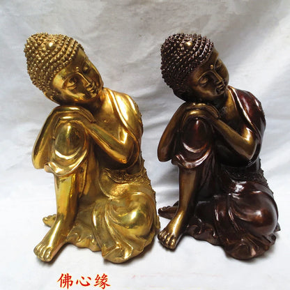 TOP GOOD Buddhist supplies # home family Bless Safe good luck Buddha # Copper Southeast Asia Sleeping Buddha art statue--26cm