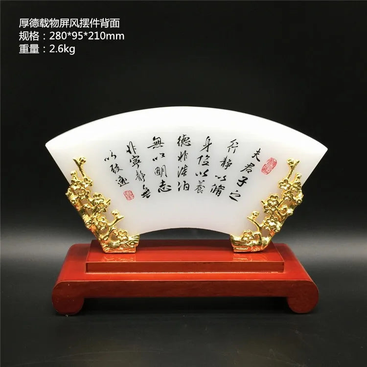 TOP GOOD -CHINA foreign Business gift # office Mascot Success Golden JADE "HOU DE ZAI WU "Spiritual conception art statue