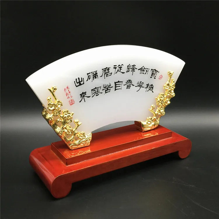 TOP GOOD-CHINA foreign Business gift # office Mascot Success Golden JADE "TIAN DAO CHOU QIN " Spiritual art statue