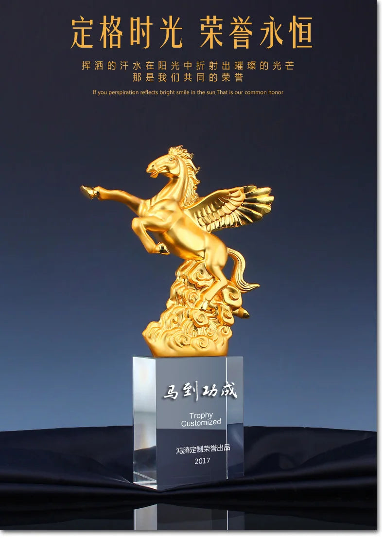 TOP GOOD  Custom Business gift -Home office company annual meeting  Mascot fortune HORSE crystal statue Trophy