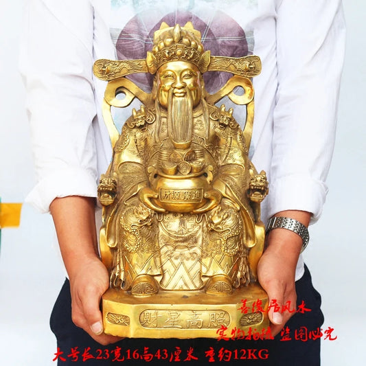 TOP GOOD  Efficacious Money Drawing Talisman House -Home office Golden God of wealth CAI SHEN Golden Copper statue 43 CM