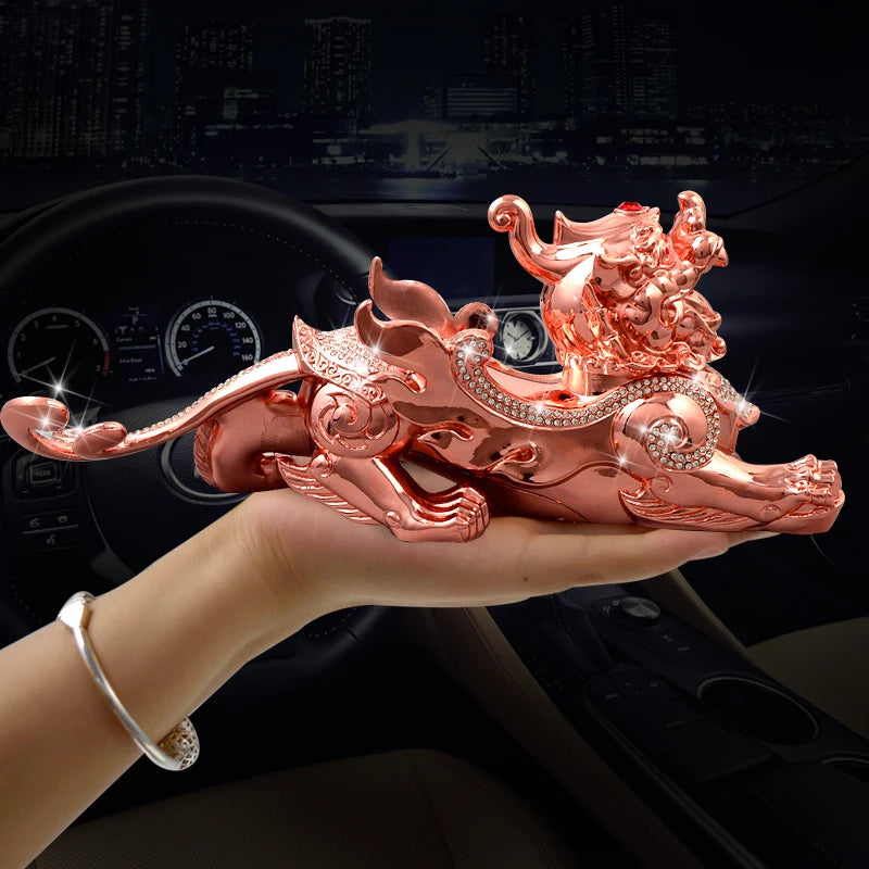 TOP GOOD # HOME OFFICE SHOP CAR TOP Talisman Protection # Money Drawing GOOD LUCK gold PI XIU Mythical dragon FENG SHUI statue