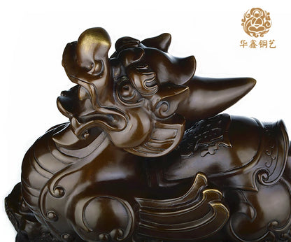 TOP GOOD HOME OFFICE Talisman-The town house Money Drawing thriving business FENG SHUI PI XIU dragon bronze statue 45CM
