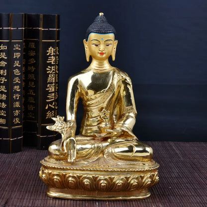 TOP GOOD HOME OFFICE TalismanHouse Protection # Gilding brass Tibetan Buddhism bhaisajyaguru buddha statue 20 CM