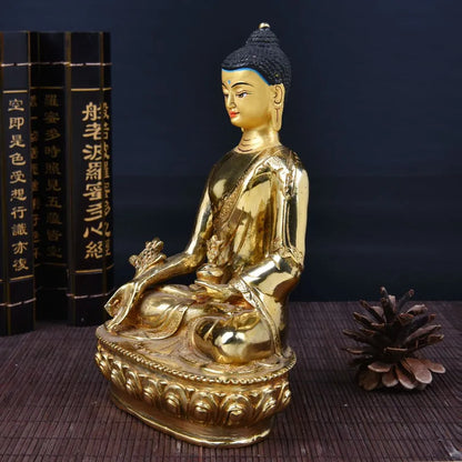 TOP GOOD HOME OFFICE TalismanHouse Protection # Gilding brass Tibetan Buddhism bhaisajyaguru buddha statue 20 CM