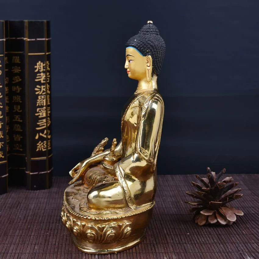 TOP GOOD HOME OFFICE TalismanHouse Protection # Gilding brass Tibetan Buddhism bhaisajyaguru buddha statue 20 CM