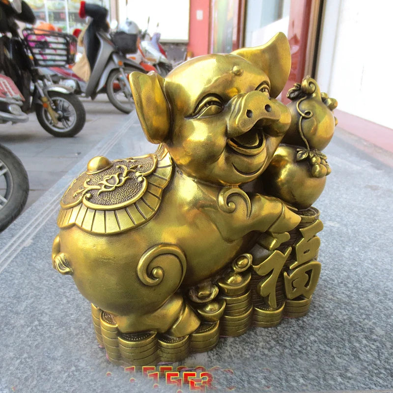 TOP GOOD # HOME Shop lobby Business Money Drawing Good luck Propitious GOLD Fortune pig FENG SHUI BRASS Sculpture Statue