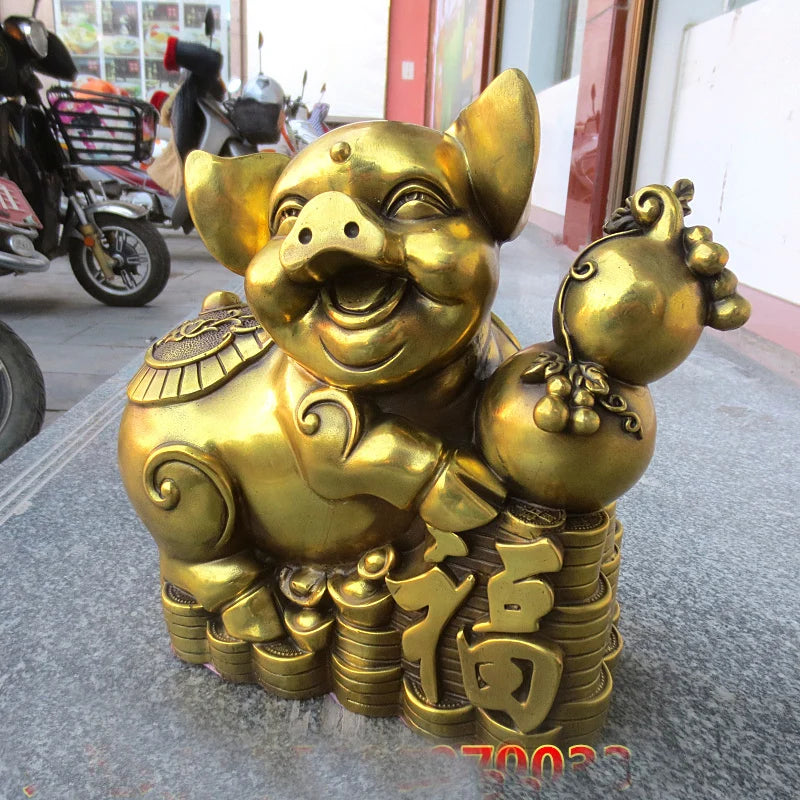 TOP GOOD # HOME Shop lobby Business Money Drawing Good luck Propitious GOLD Fortune pig FENG SHUI BRASS Sculpture Statue