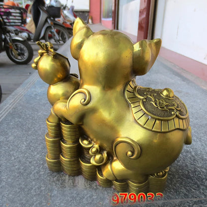 TOP GOOD # HOME Shop lobby Business Money Drawing Good luck Propitious GOLD Fortune pig FENG SHUI BRASS Sculpture Statue