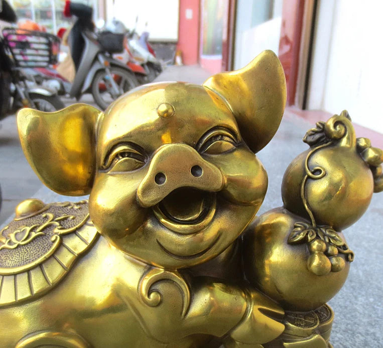 TOP GOOD # HOME Shop lobby Business Money Drawing Good luck Propitious GOLD Fortune pig FENG SHUI BRASS Sculpture Statue