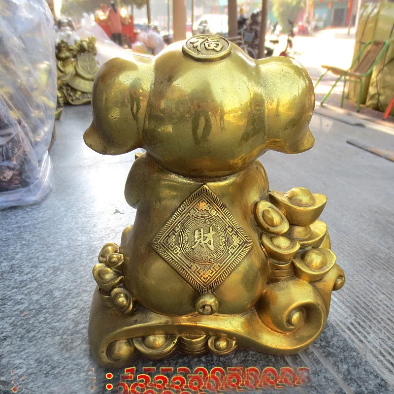 TOP GOOD # HOME Shop lobby  Business Money Drawing Good luck Yuanbao GOLD Fortune pig FENG SHUI BRASS Sculpture Statue
