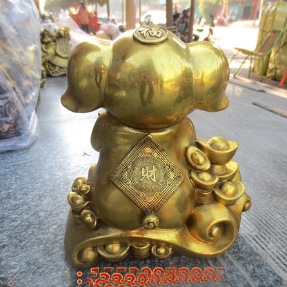 TOP GOOD # HOME Shop lobby  Business Money Drawing Good luck Yuanbao GOLD Fortune pig FENG SHUI BRASS Sculpture Statue