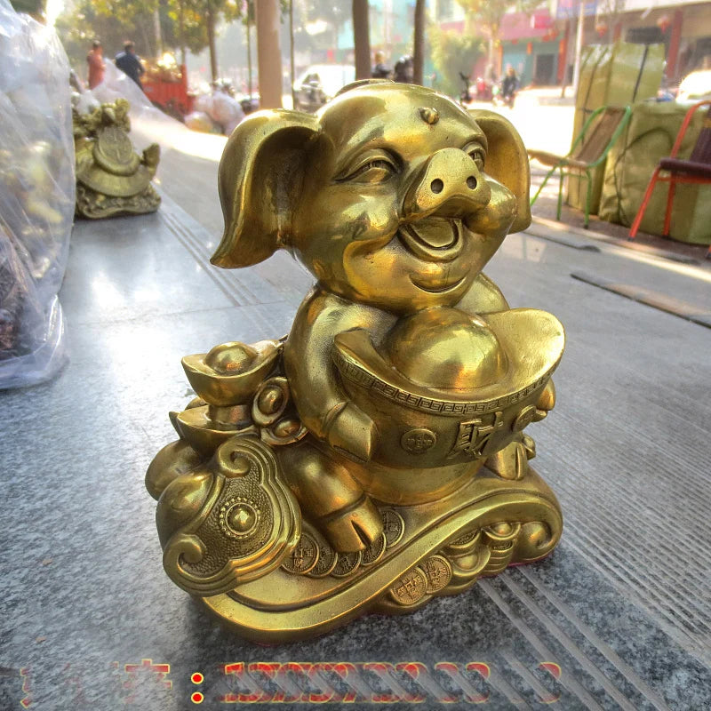 TOP GOOD # HOME Shop lobby  Business Money Drawing Good luck Yuanbao GOLD Fortune pig FENG SHUI BRASS Sculpture Statue