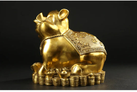 TOP GOOD # HOME Shop lobby Business art Money Drawing Good luck GOLD Yuanbao Fortune pig FENG SHUI BRASS Sculpture Statue