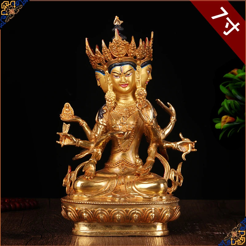 TOP GOOD  HOME family efficacious Talisman Buddhism full Gilding Gold-plated Namgyalma Kong Kim Buddha statue