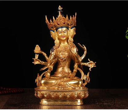 TOP GOOD  HOME family efficacious Talisman Buddhism full Gilding Gold-plated Namgyalma Kong Kim Buddha statue