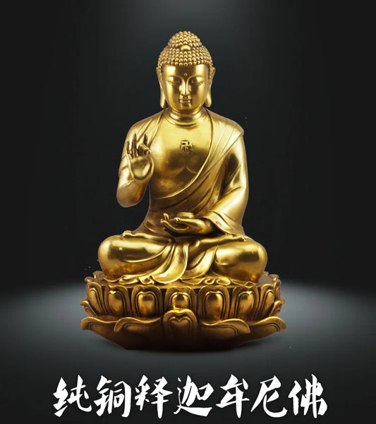 TOP GOOD - -HOME lobby Temple Company Buddhism Worship  Good luck Auspicious Lotus RU LAI Buddha brass statue  25CM