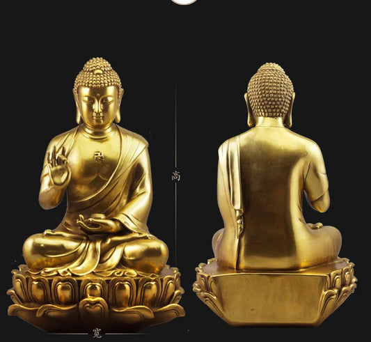 TOP GOOD - -HOME lobby Temple Company Buddhism Worship  Good luck Auspicious Lotus RU LAI Buddha brass statue  25CM