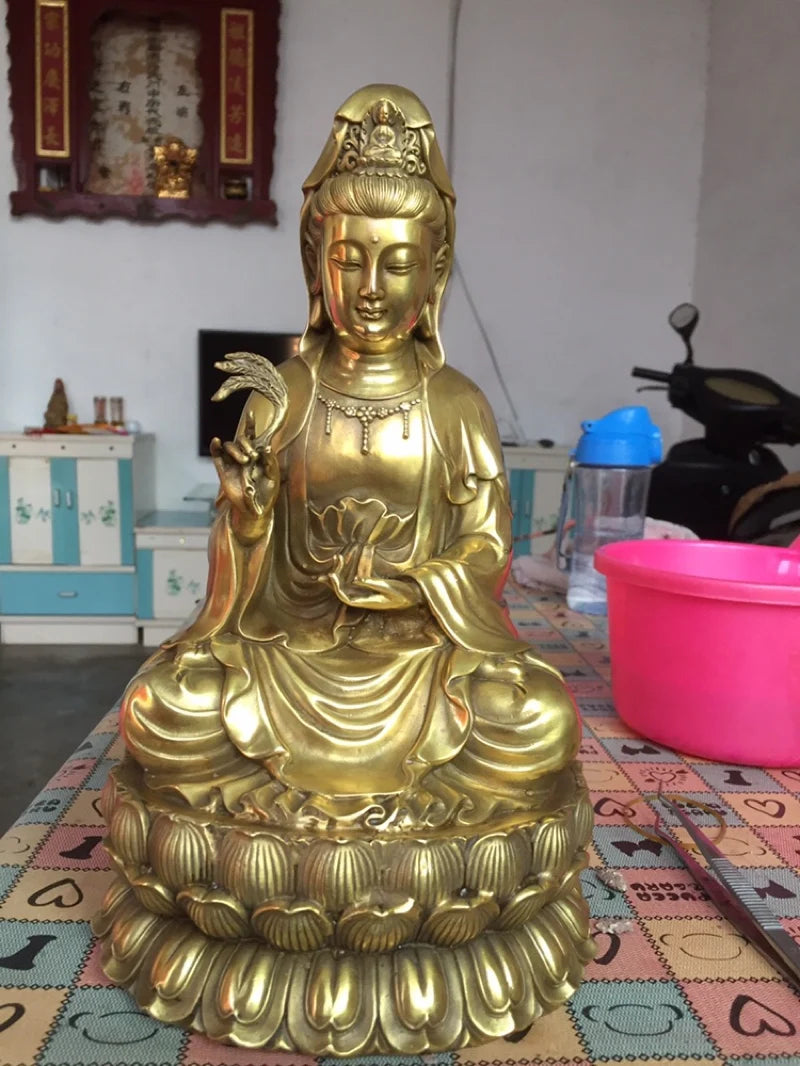 TOP GOOD -HOME lobby Temple Company Opening Good luck Auspicious Guanyin Buddha brass Sculpture statue  48CM