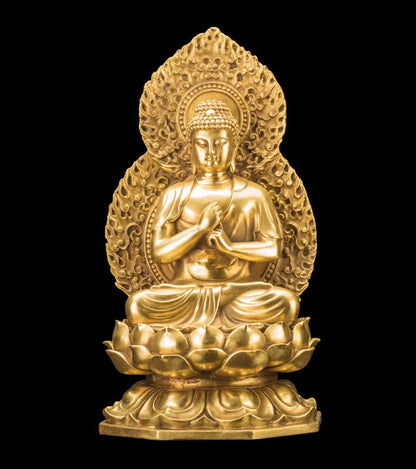 TOP GOOD  -HOME lobby Temple Company Patron saint Buddhism Good luck Auspicious RU LAI Buddha brass statue 27CM