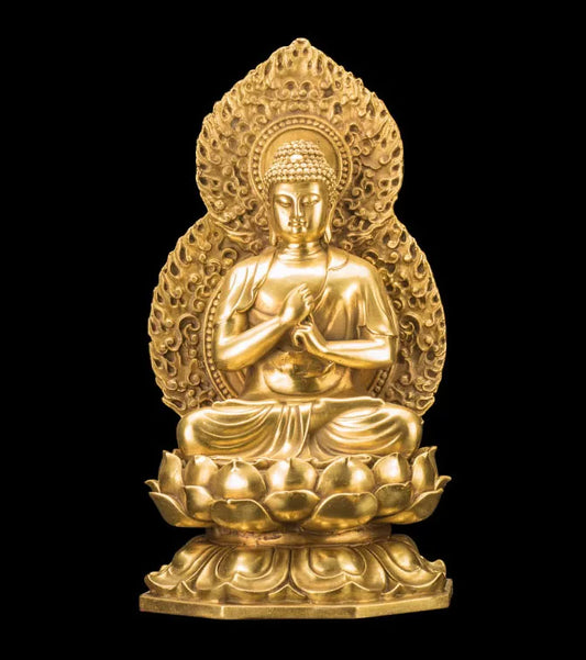 TOP GOOD  -HOME lobby Temple Company Patron saint Buddhism Good luck Auspicious RU LAI Buddha brass statue 27CM