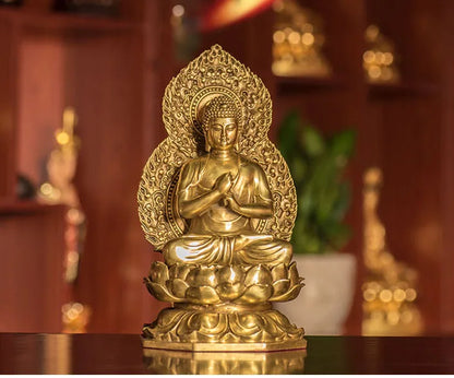 TOP GOOD  -HOME lobby Temple Company Patron saint Buddhism Good luck Auspicious RU LAI Buddha brass statue 27CM