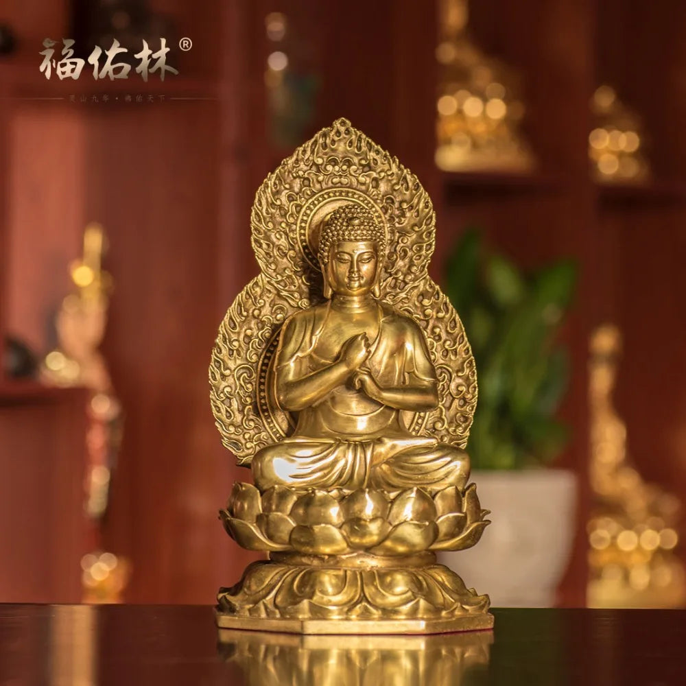 TOP GOOD  -HOME lobby Temple Company Patron saint Buddhism Good luck Auspicious RU LAI Buddha brass statue 27CM