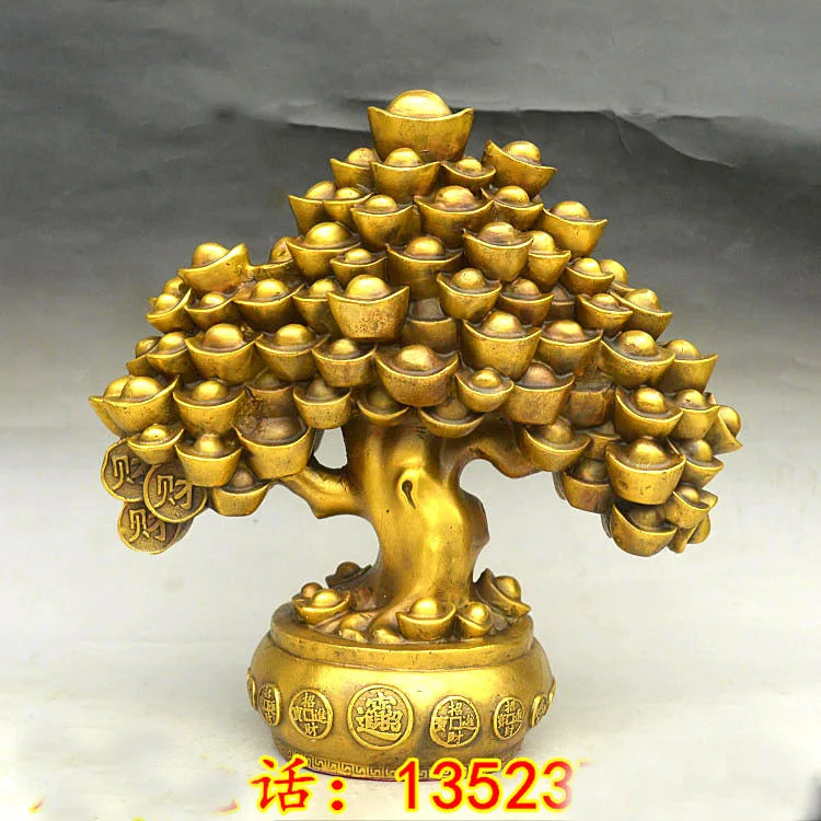 TOP GOOD  HOME lobby office Shop Company FENG SHUI Money Drawing Talisman Good luck Gold ingot Money tree brass statue 29CM