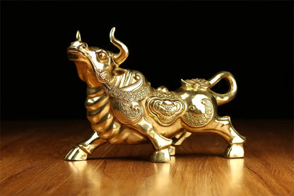 TOP GOOD  HOME office SHOP TOP  Money Drawing Mascot # GOOD LUCK Cattle Fortune cattle bull FENG SHUI Brass statue 35CM