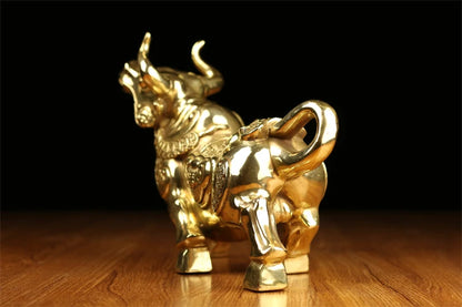 TOP GOOD  HOME office SHOP TOP  Money Drawing Mascot # GOOD LUCK Cattle Fortune cattle bull FENG SHUI Brass statue 35CM