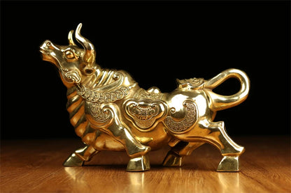 TOP GOOD  HOME office SHOP TOP  Money Drawing Mascot # GOOD LUCK Cattle Fortune cattle bull FENG SHUI Brass statue 35CM