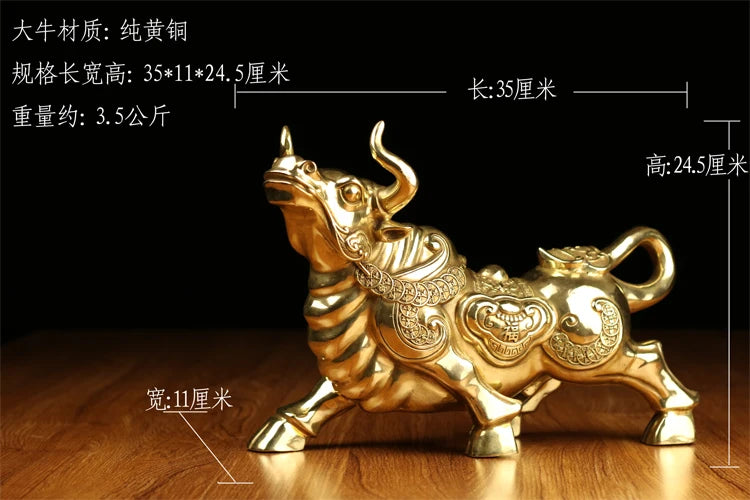 TOP GOOD  HOME office SHOP TOP  Money Drawing Mascot # GOOD LUCK Cattle Fortune cattle bull FENG SHUI Brass statue 35CM