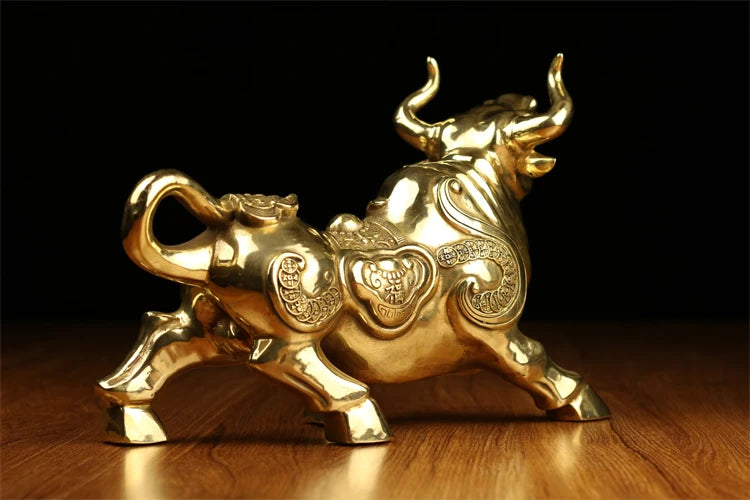 TOP GOOD  HOME office SHOP TOP  Money Drawing Mascot # GOOD LUCK Cattle Fortune cattle bull FENG SHUI Brass statue 35CM