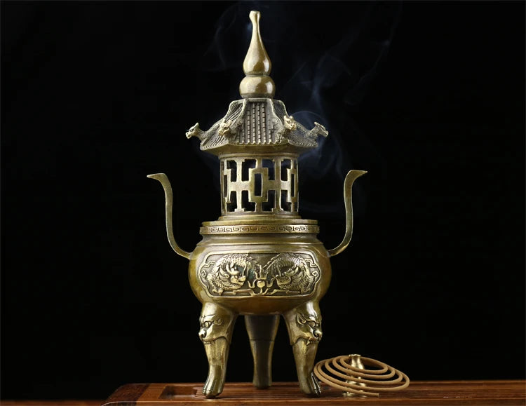 TOP GOOD HOME office TOP  Talisman # Exorcisms town curtilage bring in treasure lucky dragon censer FENG SHUI Brass statue