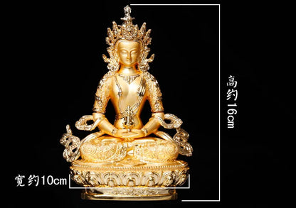 TOP GOOD  #  HOME patron saintProtection # Buddhism Buddha gilding Amitabha Amitayus Buddha brass statue 16CM