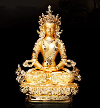 TOP GOOD  #  HOME patron saintProtection # Buddhism Buddha gilding Amitabha Amitayus Buddha brass statue 16CM