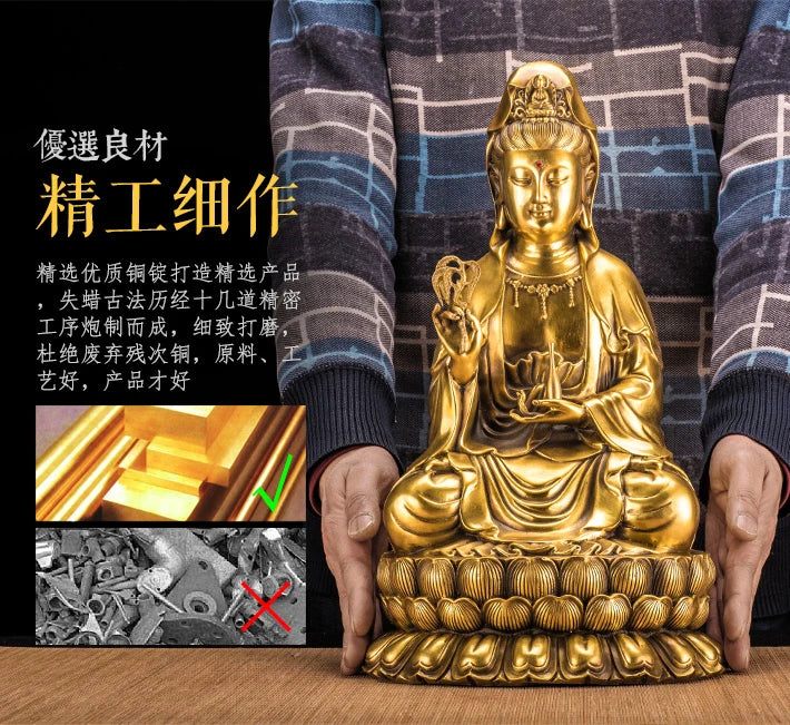 TOP GOOD High grade Buddha figure HOME hall TOP Protection Buddhism GOLD copper Guanyin buddha figure statue 38 cm