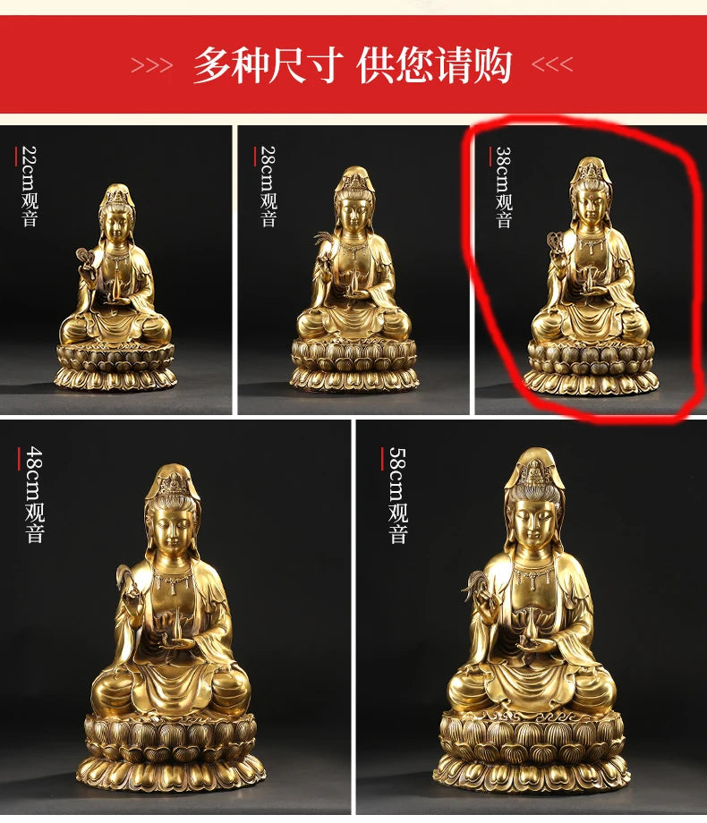 TOP GOOD High grade Buddha figure HOME hall TOP Protection Buddhism GOLD copper Guanyin buddha figure statue 38 cm