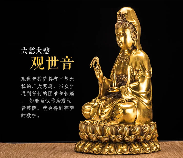 TOP GOOD High grade Buddha figure HOME hall TOP Protection Buddhism GOLD copper Guanyin buddha figure statue 38 cm