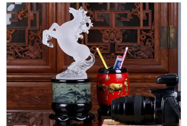 TOP GOOD LARGE # office home efficacious FENG SHUI Talisman Protection Money Drawing crystal 3D HORSE Sculpture