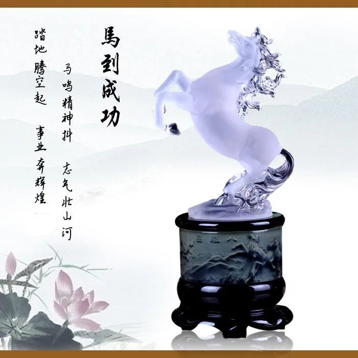 TOP GOOD LARGE # office home efficacious FENG SHUI Talisman Protection Money Drawing crystal 3D HORSE Sculpture