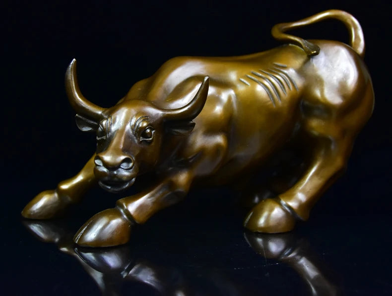 TOP GOOD  Statue # office home  Mascot Protection Money Drawing Charging Bull Wall Street cattle FENG SHUI bronze statue