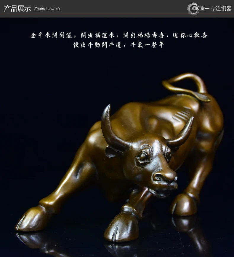 TOP GOOD  Statue # office home  Mascot Protection Money Drawing Charging Bull Wall Street cattle FENG SHUI bronze statue