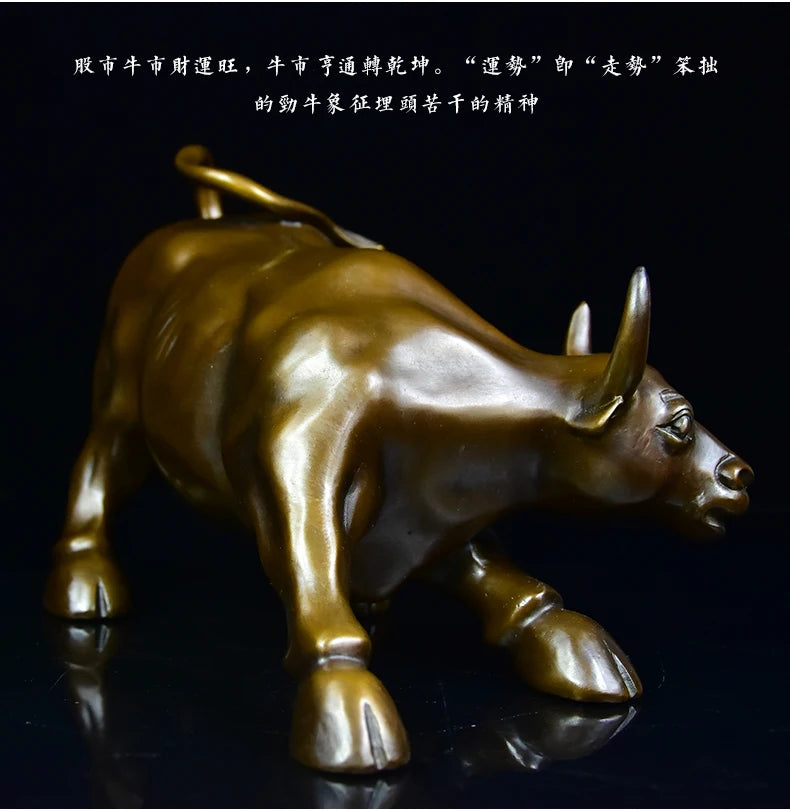 TOP GOOD  Statue # office home  Mascot Protection Money Drawing Charging Bull Wall Street cattle FENG SHUI bronze statue