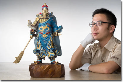 TOP GOOD Talisman Money Drawing Martial god of wealth guan gong Guandi bronze Hand engraving art sculpture 50CM
