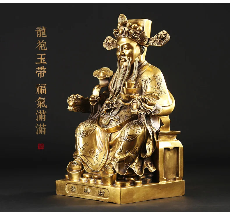 TOP GOOD  Talisman home shop Protection Money Drawing Martial god of wealth dragon CAI SHEN KAI GUANG brass statue  37cm